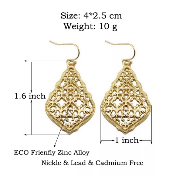 NEW Rose Gold Colored Filigree Drop Dangle Fish Hook Earrings - Picture 15 of 15